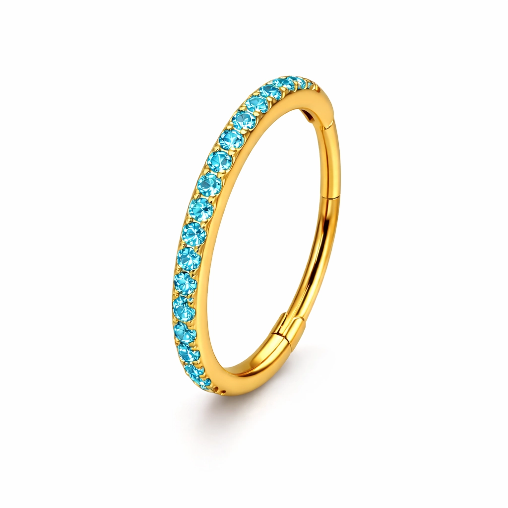 Anneau Clicker Titane ASTM F136 Stérile – Bijou de Piercing Hypoallergénique Sertie Strass Couleur Gold*