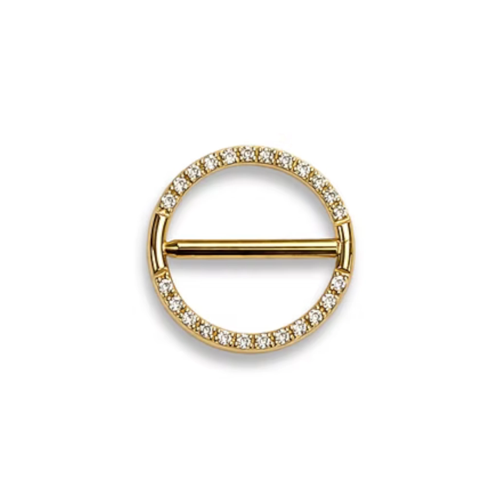 Anneau Titane ASTM F136 - Anneau Téton 3068 Stérile Cercle Strass Gold
