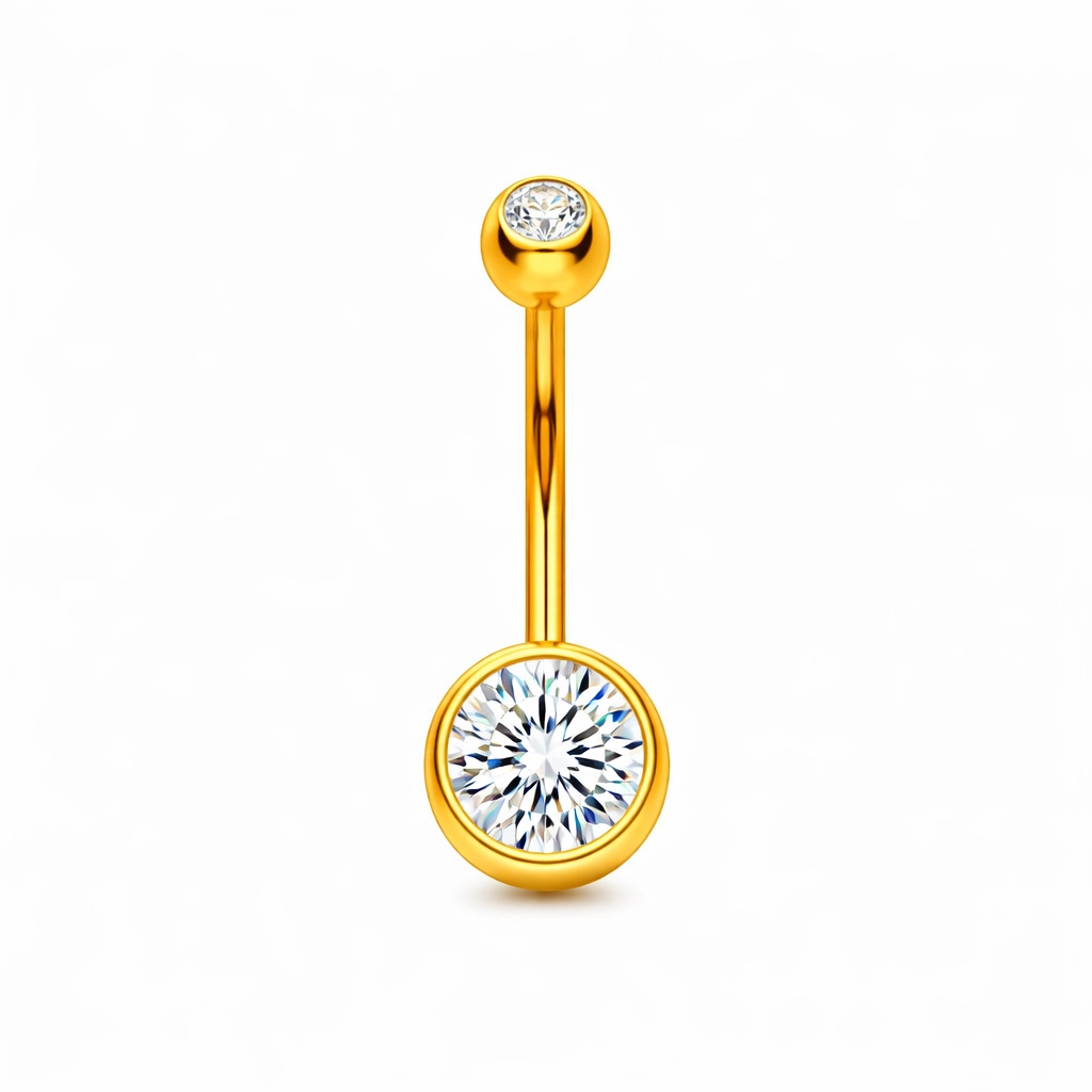 Banane Titane ASTM F136 Stérile – Bijou Nombril Filetage Externe Gold & Bille 2 Strass*
