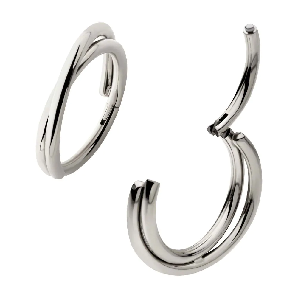 Piercing Anneau - Titane F136 Gamme Invictus - Clicker 17 avec fermeture à charnière double cerceau croisé 1,2 x 8 mm* 