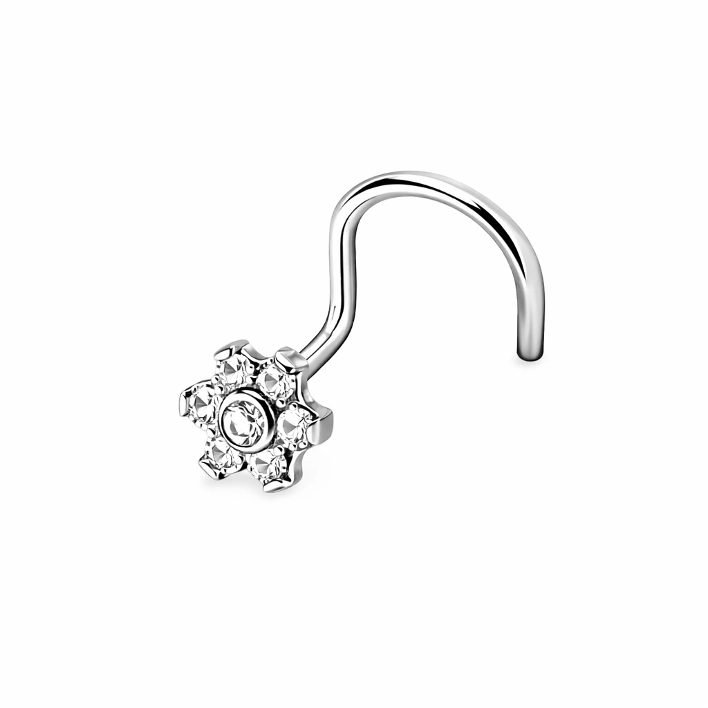 Piercing Nez en Titane ASTM F136 - Stud de Nez Stérile & Embout Fleur Strass* 