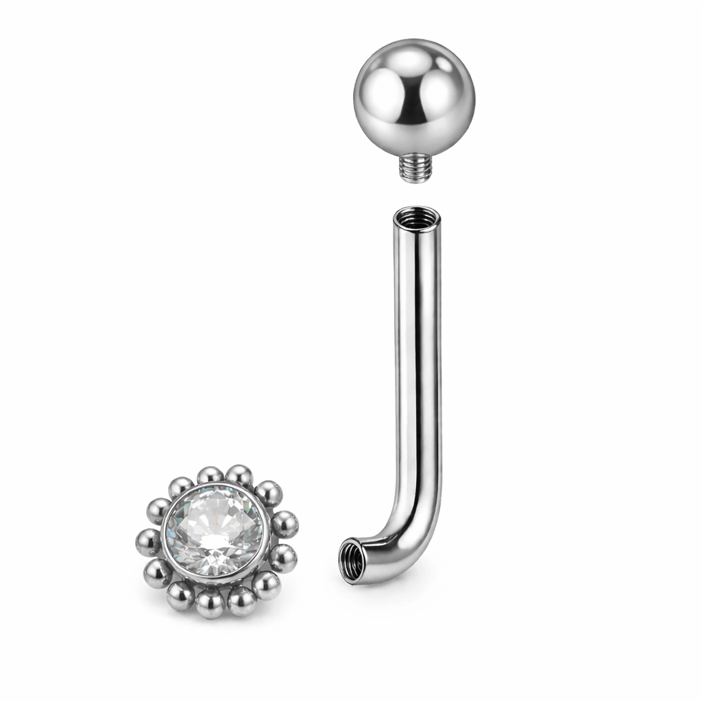 Piercing Christina Prenium en Titane Astm F136 - Barbell Intime Filetage Interne Stérile Bille & Embout Strass Perlé*