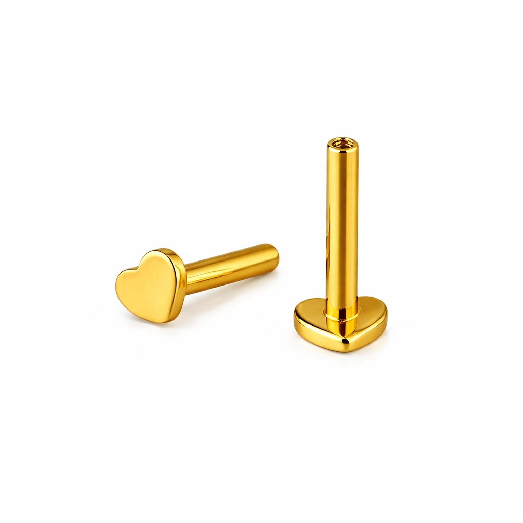 Base Labret Titane ASTM F136 – Filetage Interne Stérile Gold & Base Cœur Qualité Implant 1,2 x 8 mm*
