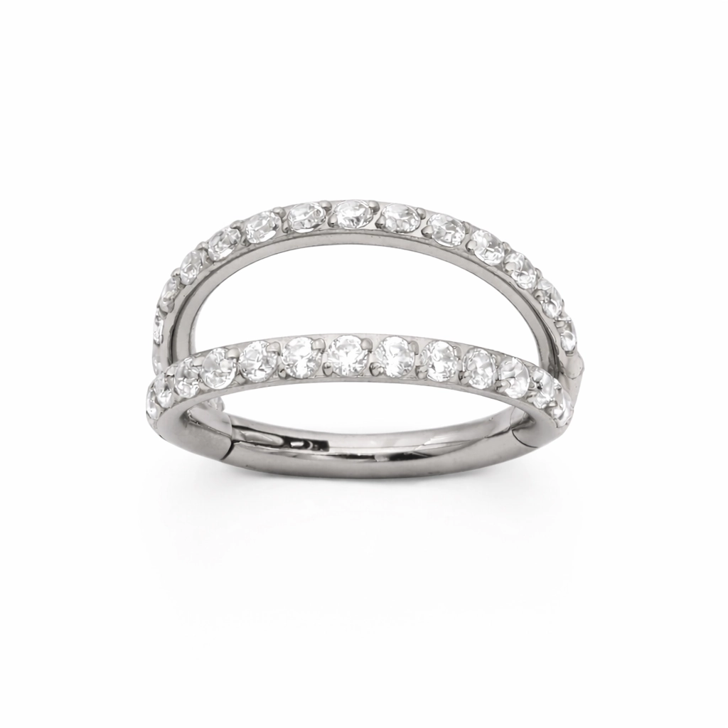 Piercing Anneau Titane ASTM F136 Premium – Clicker 58 avec Fermeture à Charnière Double Cerclage Sertie Strass Qualité Implant*