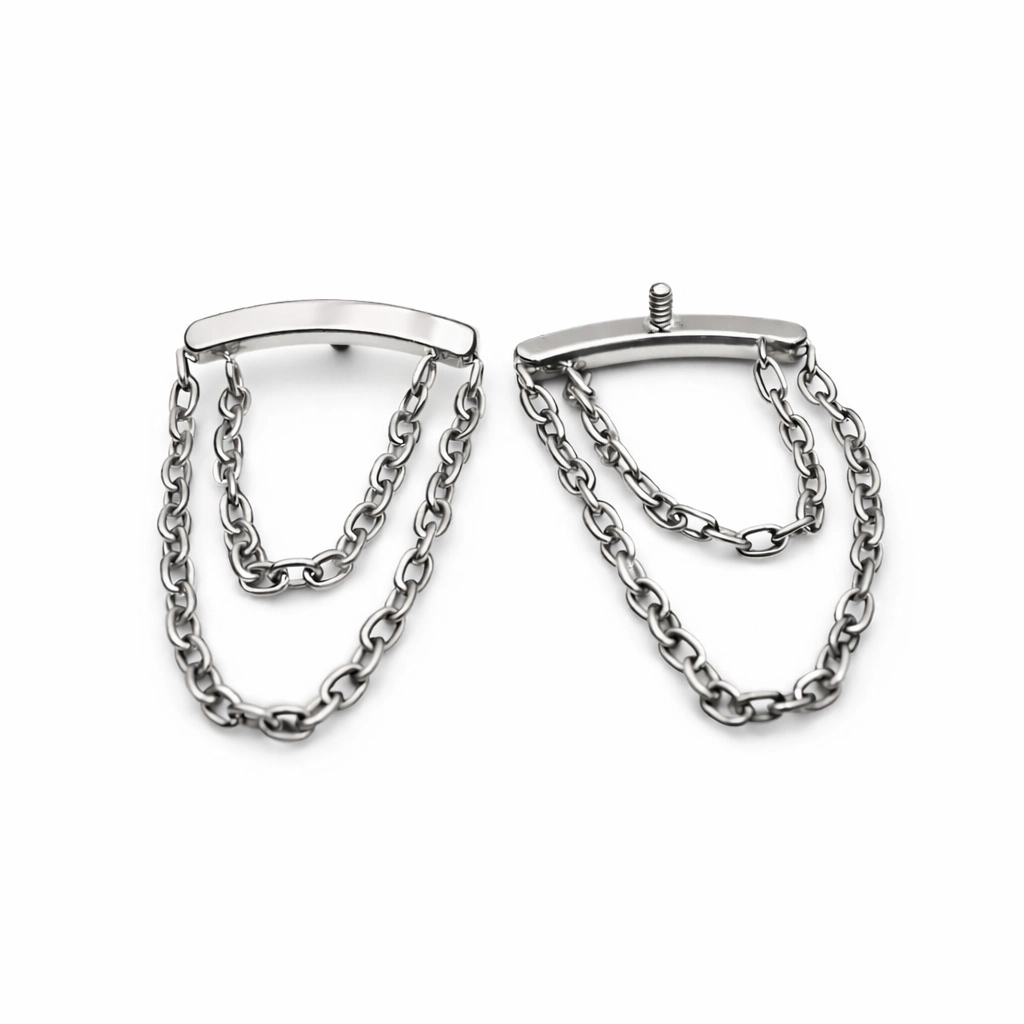 Piercing Titane ASTM F136 Double Chaîne 10 mm – Embout Premium Stérile Filetage Interne 1.2 mm*