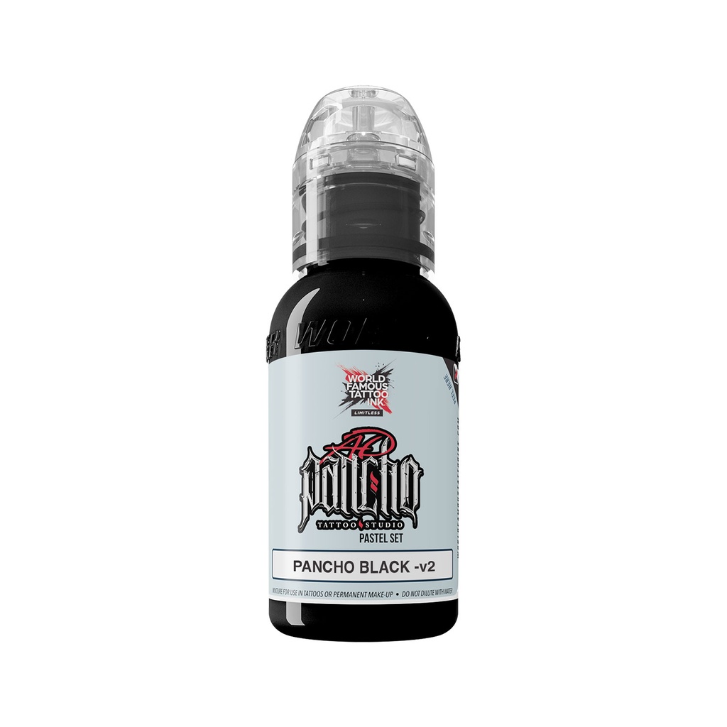 Encre de Tatouage Noire World Famous Pancho Black V2 – Conforme REACH – Pigment Professionnel Haute Intensité*