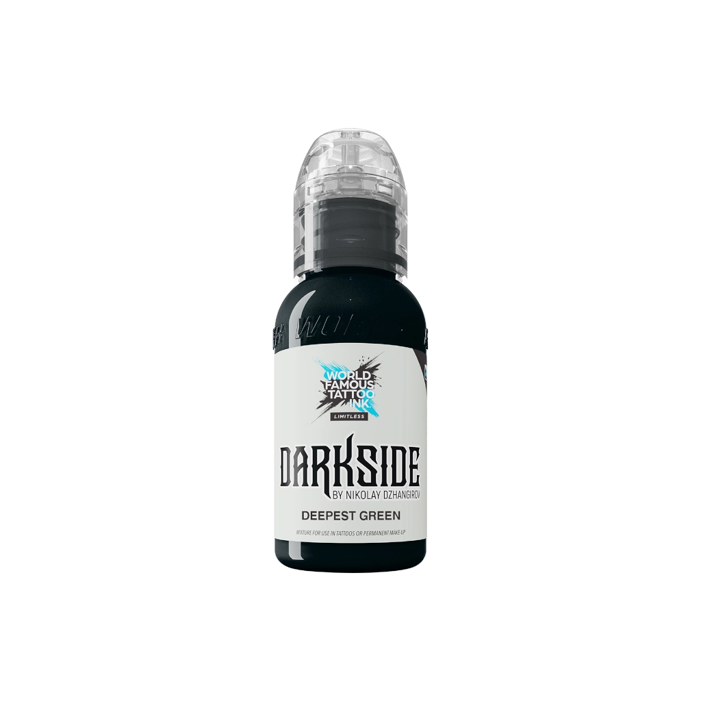 Encre de Tatouage Noire World Famous Darkside Deepest Green – Conforme REACH – Pigment Professionnel Haute Intensité*
