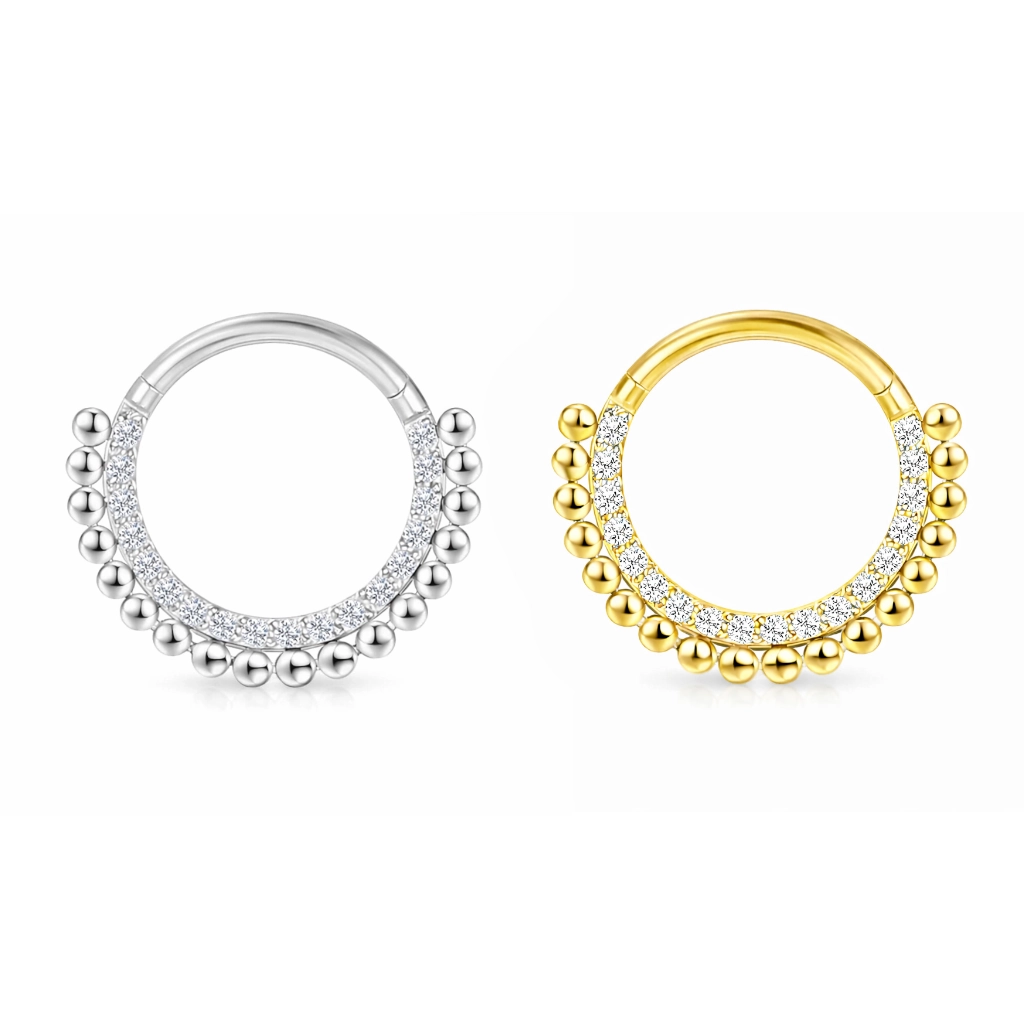 Piercing Anneau Titane ASTM F136 Premium Stérile  – Clicker 103 Sertie Strass et Perles Qualité Implant*