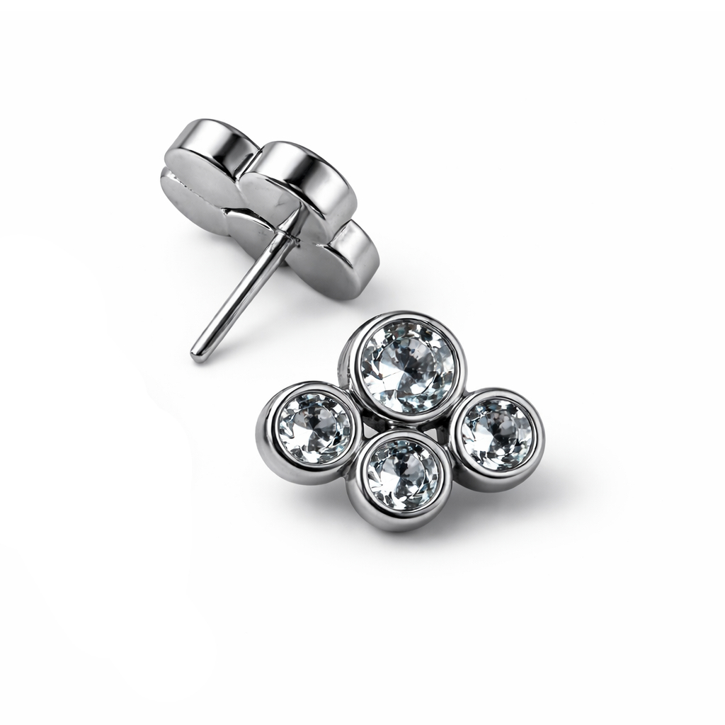 Embout Piercing Cluster 4 Strass Titane ASTM F136 Threadless – Bijou Piercing Haut de Gamme Hypoallergénique Ultra Résistant*