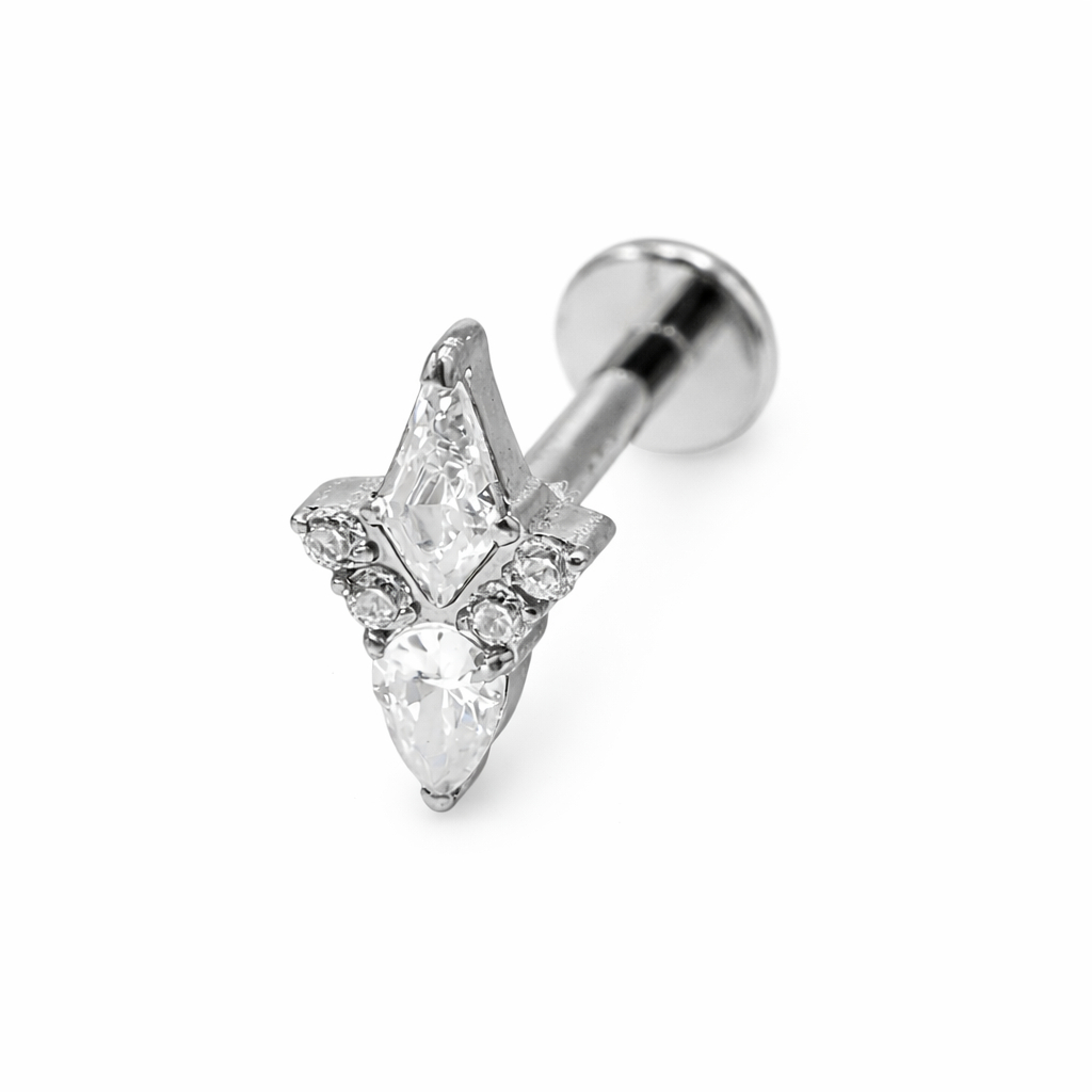 Piercing Labret Titane ASTM F136 – Labret 3042 Filetage Interne Stérile & Embout Losange Strass 1,2 x 8 mm* 