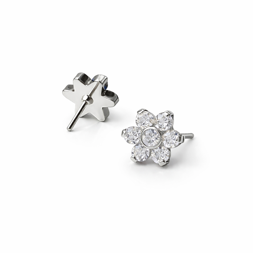 Embout Piercing Fleur Strass Titane ASTM F136 Threadless – Bijou Piercing Haut de Gamme Hypoallergénique Ultra Résistant*