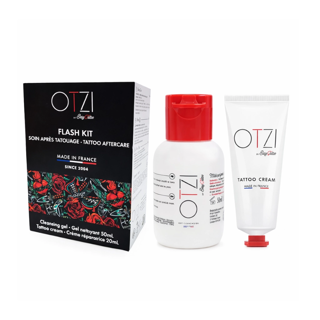 Kit Soin Tattoo Flash Otzi – Nettoyage & Hydratation Post-Tatouage – Crème 20ml + Gel Nettoyant 50ml*
