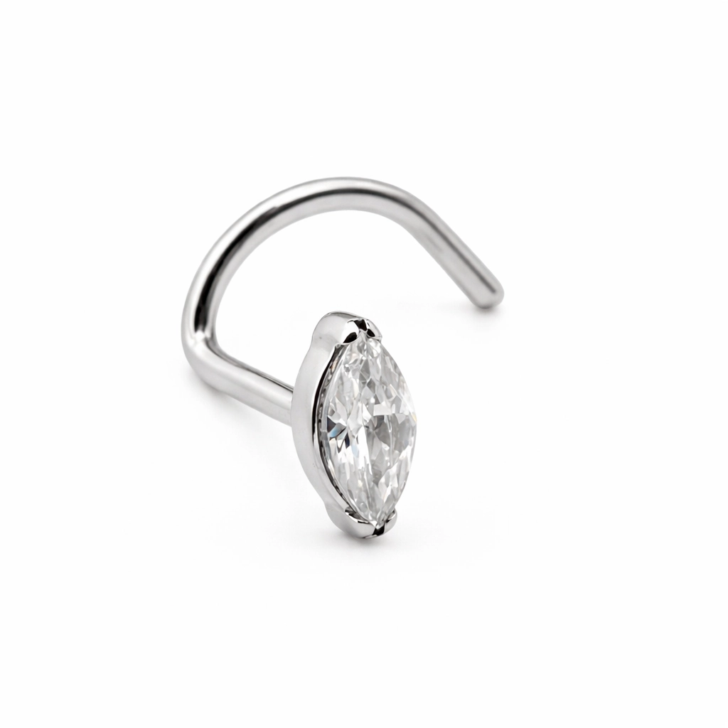 Piercing Nez en Titane ASTM F136 - Stud de Nez Stérile avec Strass Ovale* 