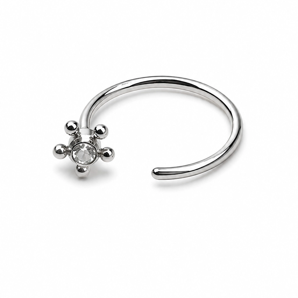 Piercing Nez Titane ASTM F136 Premium – Anneau de Nez Stérile 0,8 x 8 mm & Embout 5 Perles et Strass Rond 3,5 mm* 