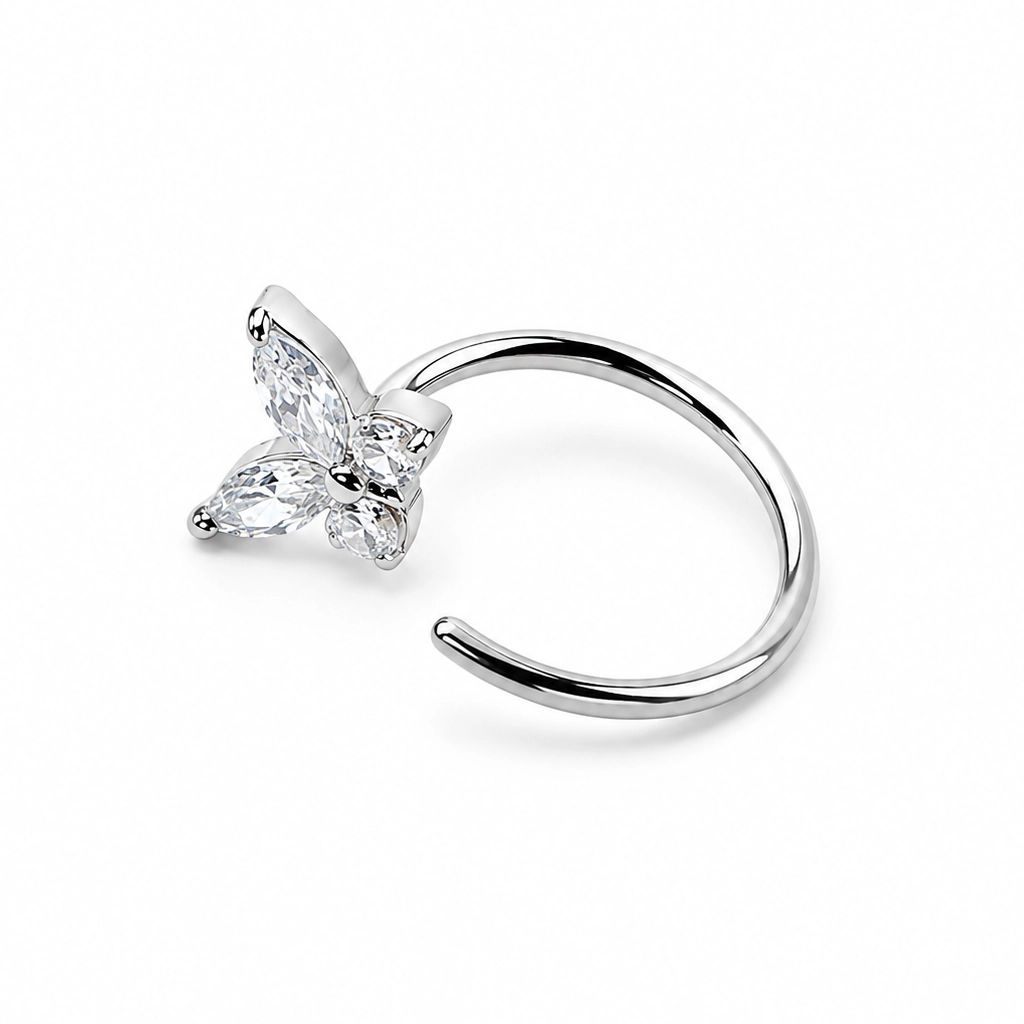 Piercing Nez Titane ASTM F136 Premium – Anneau de Nez Stérile 0,8 x 8 mm & Embout Papillon Strass 4 mm*