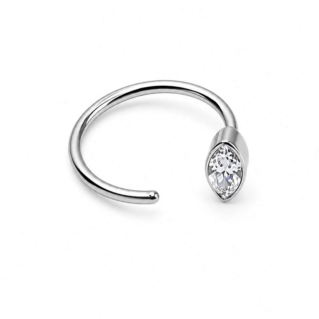 Piercing Nez Titane ASTM F136 Premium – Anneau de Nez Stérile 0,8 x 8 mm & Embout Strass Ovale 5 mm*