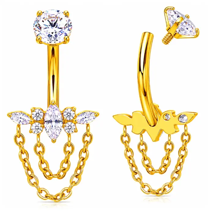 Piercing Nombril Titane F136 – Banane Interne Marquise Gold 1,6 x 10 mm