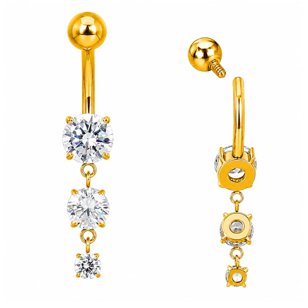 Piercing Nombril Titane F136 – Banane Interne Pendant Gold 1,6 x 10 mm 