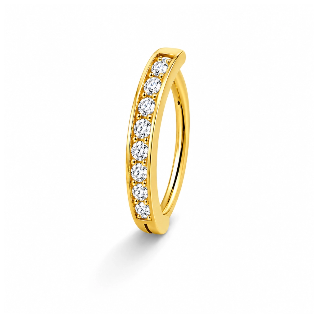 Piercing Nombril Titane ASTM F136 Premium – Anneau à Charnière Stérile Gold & Sertie 8 Strass 1,6 x 10 mm*