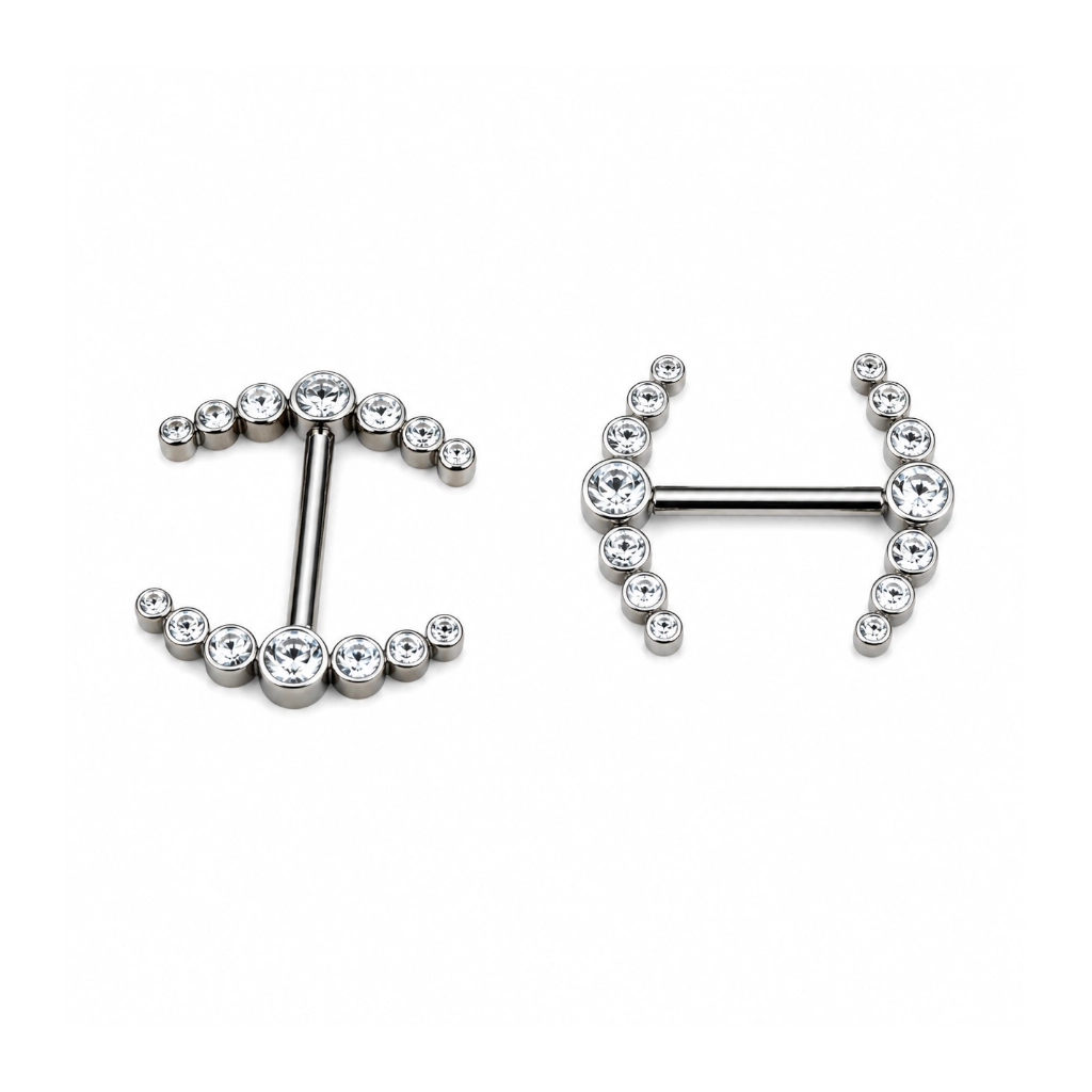 Barbell Titane ASTM F136 Premium – Filetage Interne & Arche 7 Strass Piercing Professionnel*