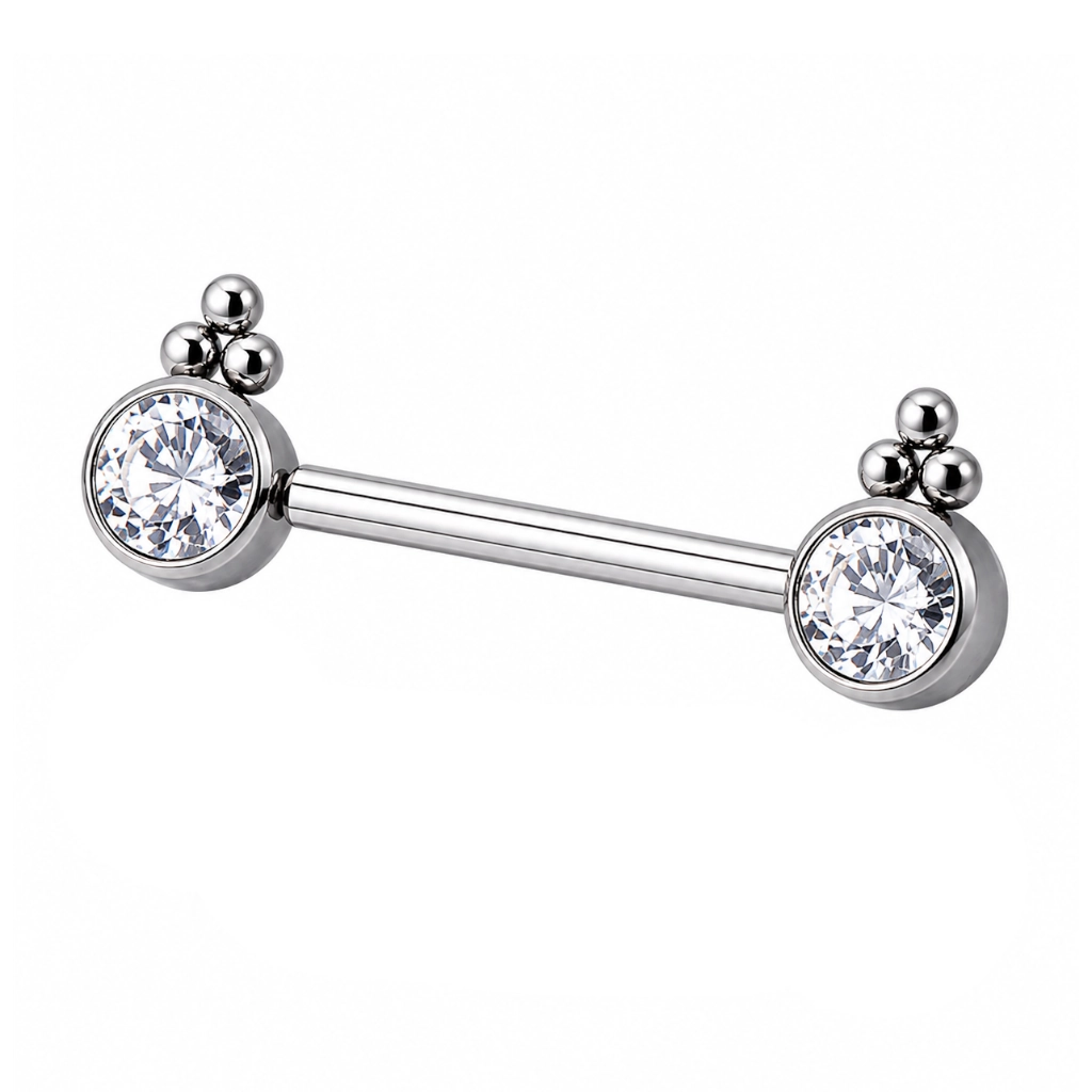 Piercing Barbell Titane ASTM F136 Premium – Filetage Interne & Embout Strass et Perles*