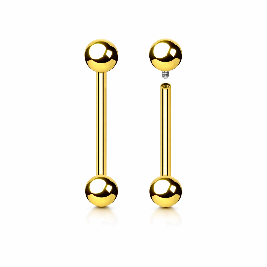 Piercing Barbell Titane ASTM F136 – Filetage Interne Stérile Gold & Billes 1,6 x 14 x 4 mm*