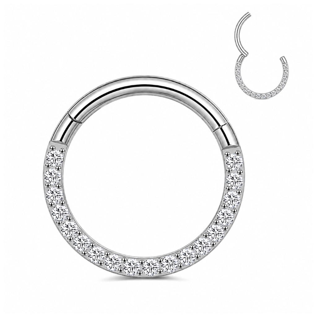 Piercing Anneau Titane ASTM F136 – Clicker avec Fermeture à Charnière Stérile & Strass Latéral Qualité Implant*