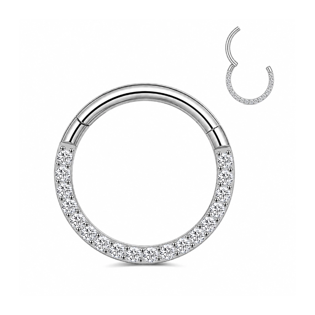 Piercing Anneau Titane ASTM F136 Premium – Clicker 41 avec Fermeture à Charnière Sertie Strass Qualité Implant* 
