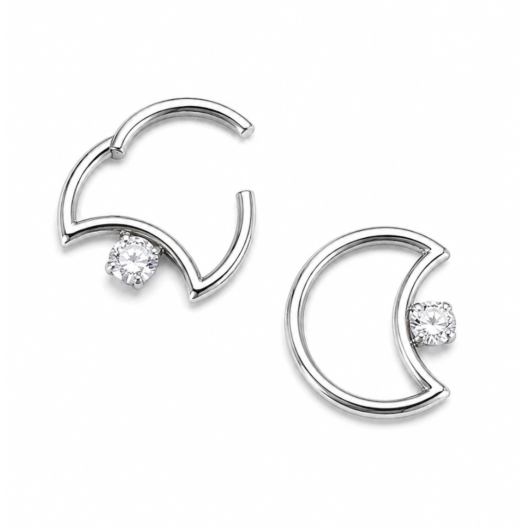 Piercing Anneau Titane ASTM F136 Premium – Clicker avec Fermeture à Charnière & Demi Lune Strass*