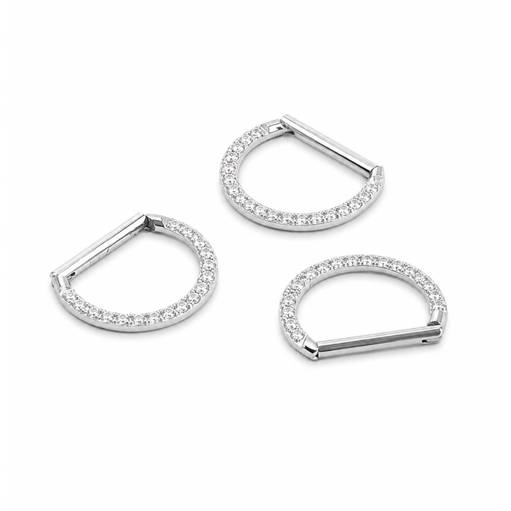 Piercing Anneau Titane ASTM F136 Premium – Clicker avec Fermeture à Charnière Stérile Demi Cercle Strass*