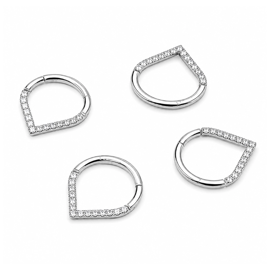 Piercing Anneau Titane ASTM F136 Premium – Clicker avec Fermeture à Charnière Stérile Goutte D'Eau Strass*