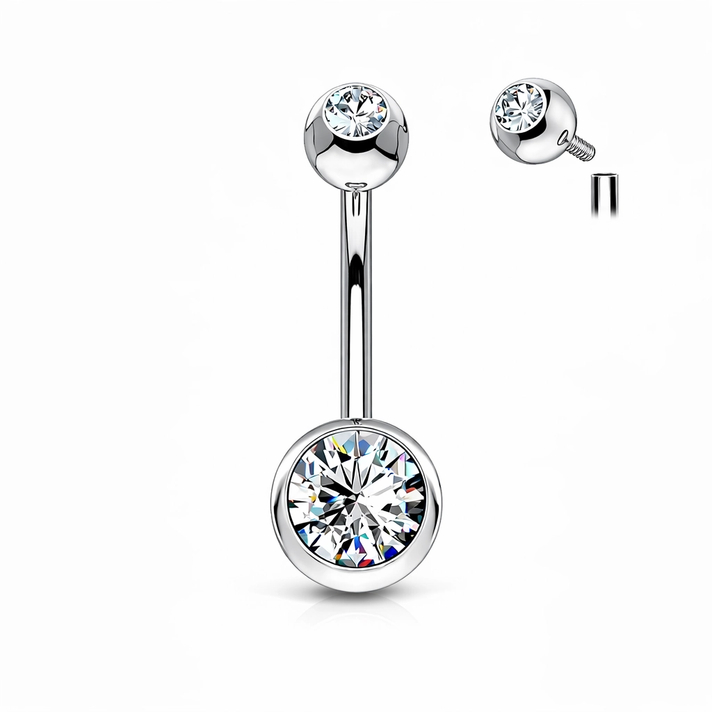 Piercing Nombril Titane ASTM F136 Premium – Filetage Interne Stérile & 2 Billes Strass Qualité Implant* 