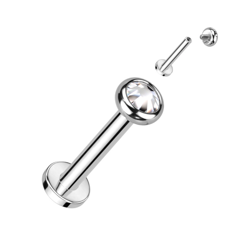 Labret Titane ASTM F136 Stérile Premium - Pas de Vis Interne - Labret Strass Rond Qualité Implant*