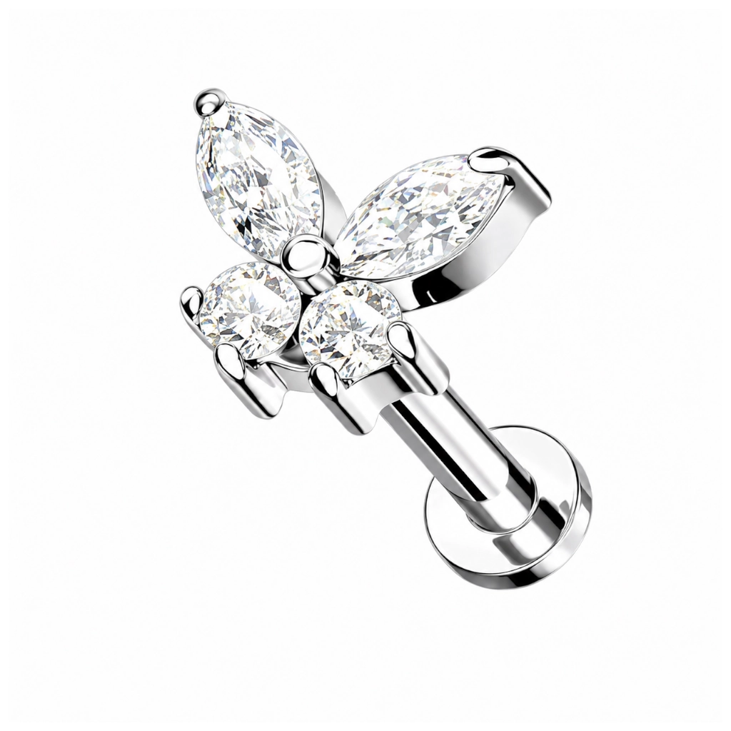 Piercing Labret Titane ASTM F136 – Labret 3007B Filetage Interne Stérile & Embout Papillon*