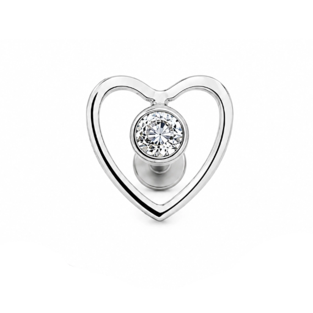 Piercing Labret Titane ASTM F136 Premium – Labret 450 Filetage Interne Stérile & Embout Cœur Strass 7 mm*
