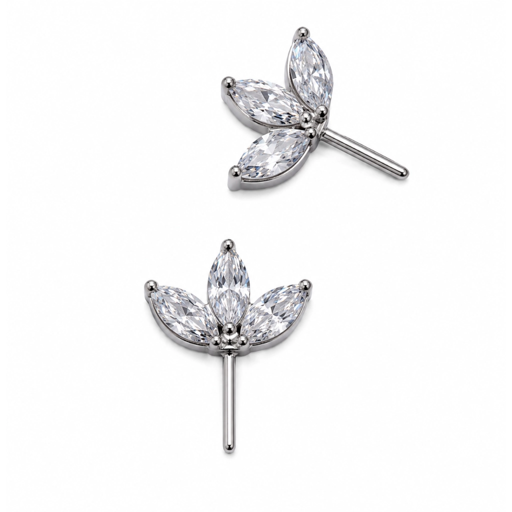 Embout Piercing Marquise 3 Strass Titane ASTM F136 Threadless – Bijou Piercing Haut de Gamme Hypoallergénique Ultra Résistant*