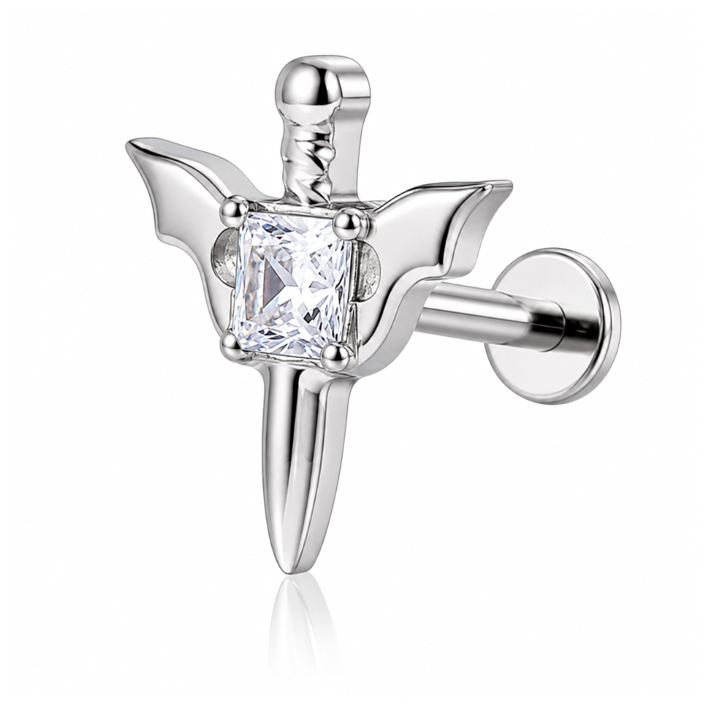 Piercing Labret Titane Implant Grade 0.9 mm Embout Épée à Filetage Interne*