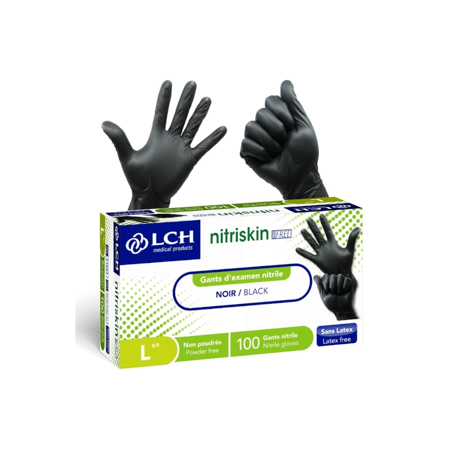 Gant Noir Tatoueur - Lch Nitriskin - Boîte de 100 gants en nitrile non poudré noir