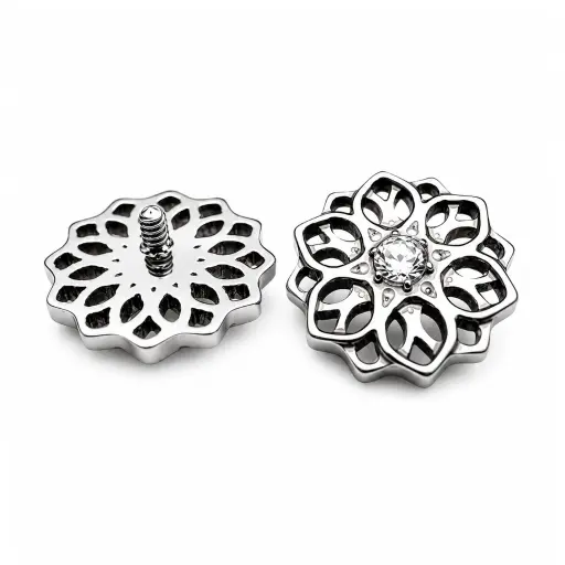 [ns_embout_int-P224-09] Piercing Embout Titane ASTM F136 Premium – Embout 224 Filetage Interne & Embout Mandala Strass 8 mm pour Piercing 1,2 mm*