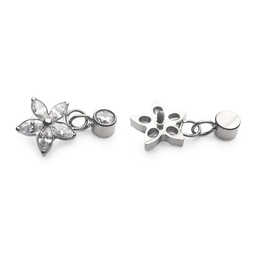 [ns_embout_285-p285_09] Piercing Embout - Titane Astm F136 - Embout 285 avec pas de vis interne 0,9 mm pour piercing 1,2 mm fleur strass 7 mm*