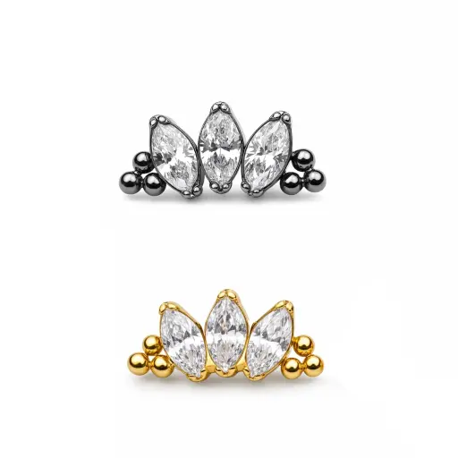 Piercing Embout Titane ASTM F136 Premium – Embout 292 Filetage Interne & Marquise 3 Strass et Perles Qualité Implant largeur 10 mm pour Piercing 1,2 mm*