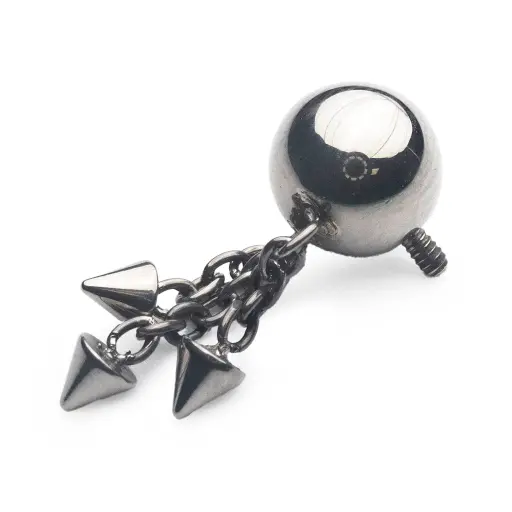 Piercing Embout - Titane F136 Gamme Hand Ink - Embout 316 avec pas de vis interne bille avec 3 chaines embout pointe 7 mm*