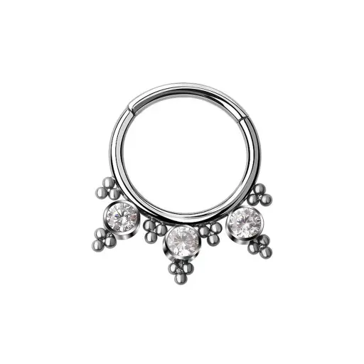 Piercing Anneau - Titane Astm F136 - Clicker 72 avec fermeture à charnière sertie strass et perles*