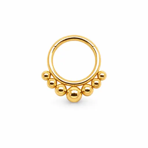 Piercing Anneau Titane Grade ASTM F136 – Clicker 146 Stérile Gold avec Fermeture à Charnière & Perles de Billes*