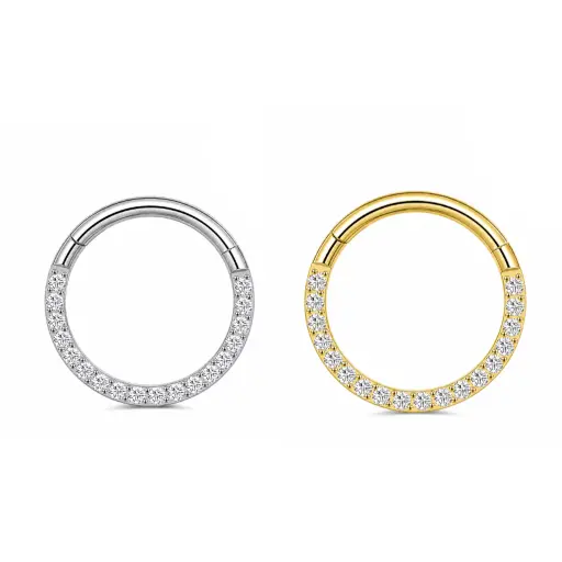 Piercing Anneau Titane ASTM F136 – Clicker avec Fermeture à Charnière Stérile & Strass Latéral Qualité Implant*