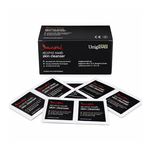 [ki_unigloves_alcohol_swab-ALCO-WIPES] Unigloves - Boîte de 100 lingettes en sachet alcoolisé à 70% pour la désinfection tattoo et piercing*