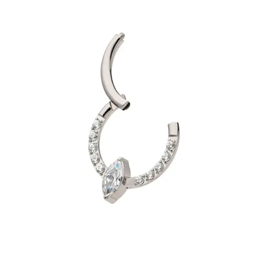 [fb_STERILE_anneau_681-FB-0681] Piercing Anneau - Titane F136 Stérile - Clicker 681 avec fermeture à charnière ovale strass blanc 1,2 x 8 mm*