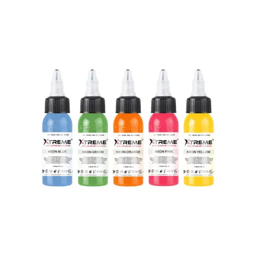 [tl_REACH_set_encre_xtreme_neon_colour] Set Encre Tattoo - Xtreme Ink Set Néon Colour - Mélange pour le tatouage encre REACH 5 x 30 ml*