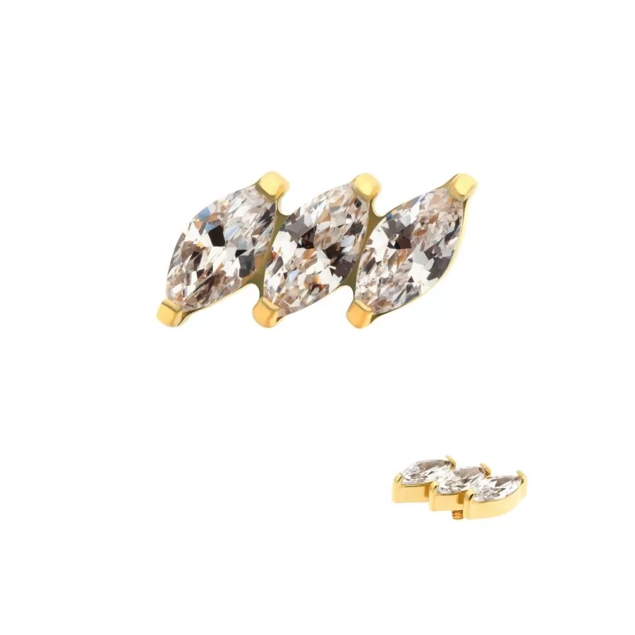 [iv_GOLD_embout_39-tigptd842] Piercing Embout - Titane F136 24KT Gamme Invictus - Embout 39 avec pas de vis interne 0,9 mm pour piercing 1,2 mm marquise 3 cluster