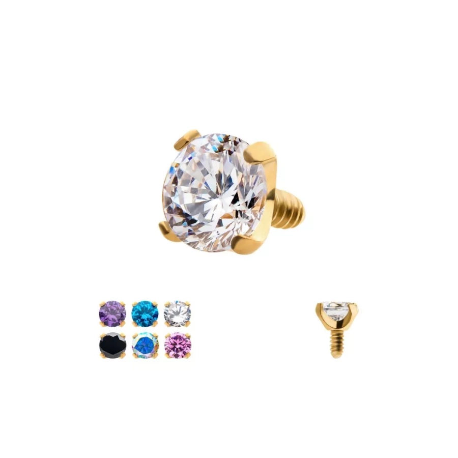 Piercing Embout - Titane F136 Gold 24KT Gamme Invictus - Embout 42 avec pas de vis interne 0,9 mm pour piercing 1,2 mm strass griffé 3 mm*